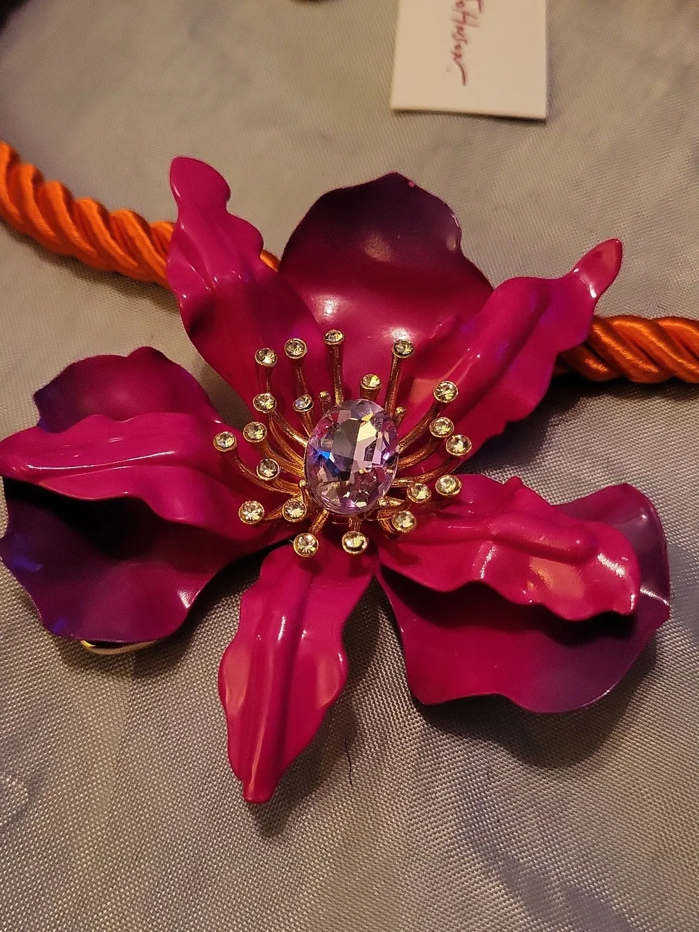 Betsey Johnson Pink Flower Statement Necklace with Orange Rope Bnwt HL - Picture 3 of 7